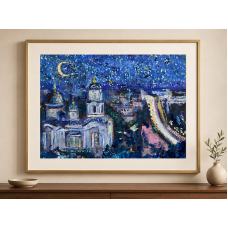 “Donetsk. Sleeping Handsome” – Original Donetsk Night Cityscape Oil Painting | Marina Stognieva